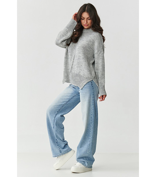 Дамски пуловер в сив меланж снимка