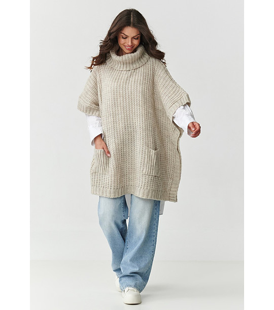 Дамско бежово пончо-пуловер снимка