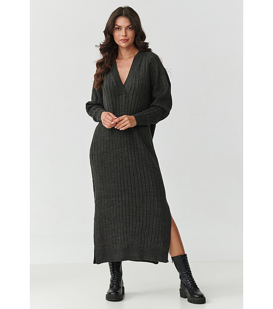 Дълга плетена рокля в графит  снимка