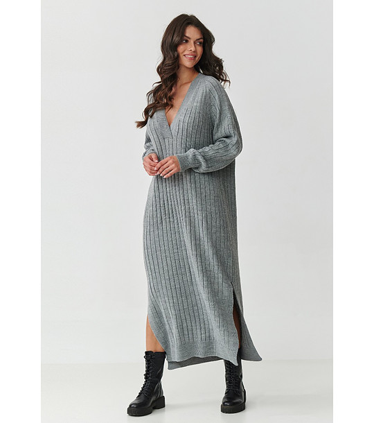 Дълга плетена рокля в сиво снимка