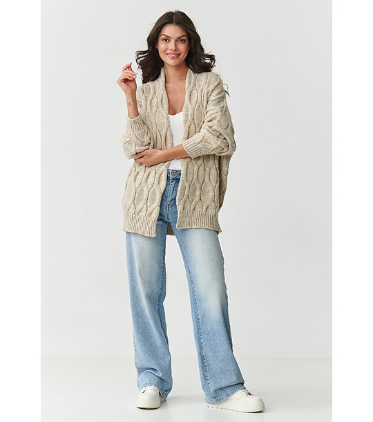 Дамска бежова жилетка с ефектна плетка снимка