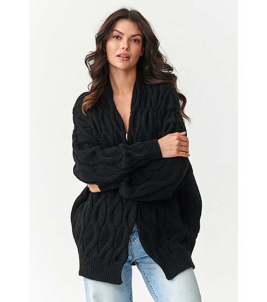 Дамска черна жилетка с ефектна плетка снимка