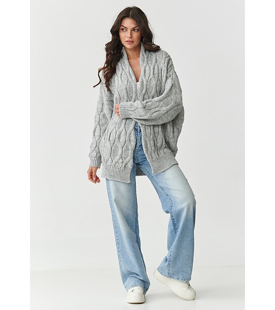 Дамска сива жилетка с ефектна плетка снимка