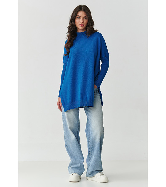 Дамски син оувърсайз пуловер  снимка