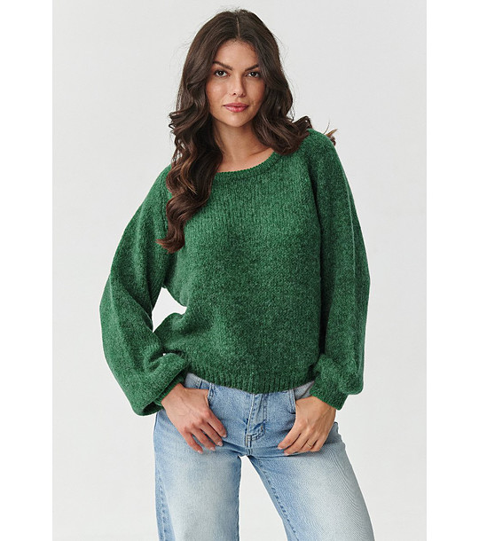 Зелен дамски пуловер с вълна и мохер снимка