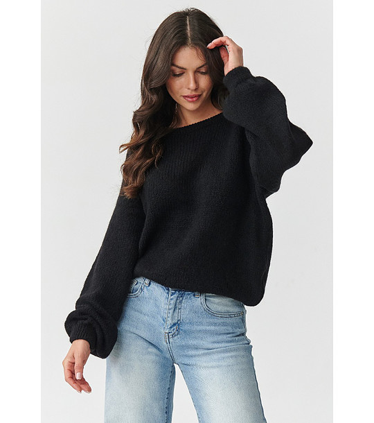 Черен дамски пуловер с вълна и мохер снимка