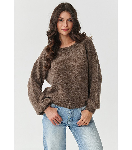 Дамски пуловер в цвят мока с вълна и мохер снимка