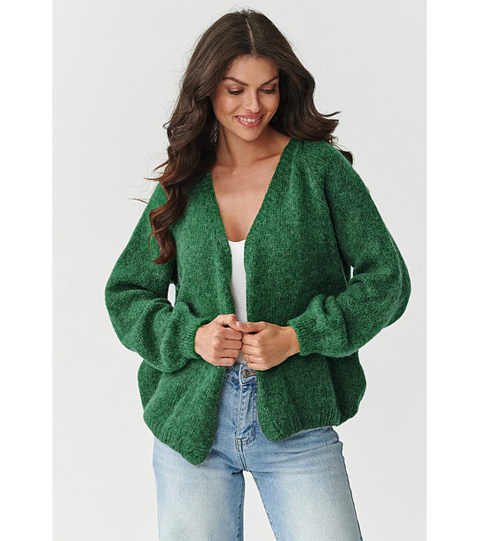 Дамска жилетка в зелено с обемни ръкави снимка