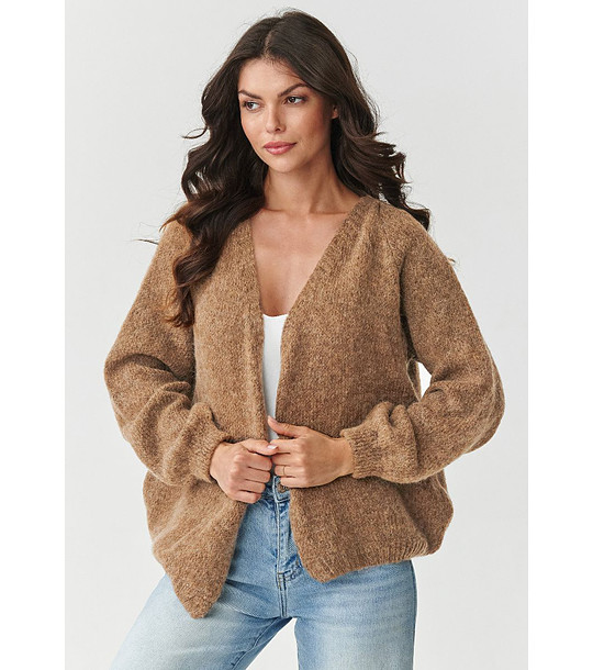 Дамска жилетка в цвят охра с обемни ръкави снимка