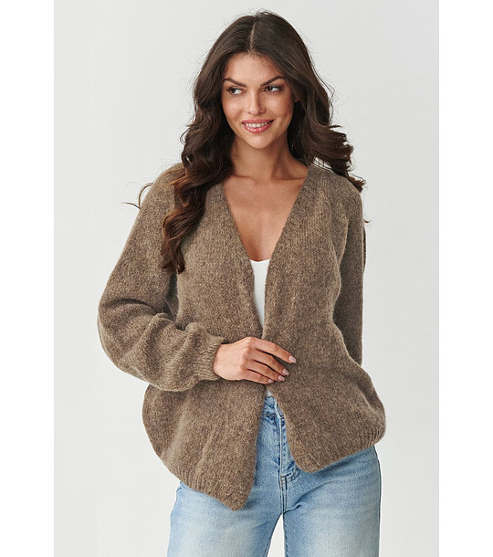 Дамска кафява жилетка с обемни ръкави снимка