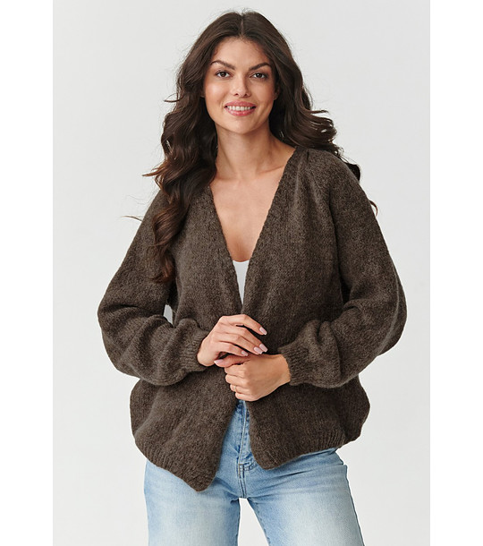 Дамска тъмнокафява жилетка с обемни ръкави снимка