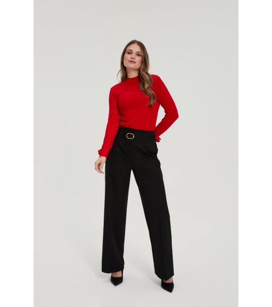 Дамски черен панталон с колан  снимка