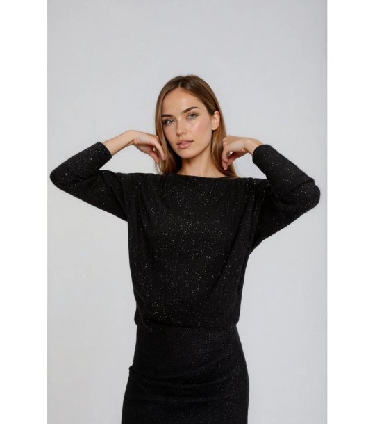 Дамска черна блуза с дълъг ръкав и ламе  снимка