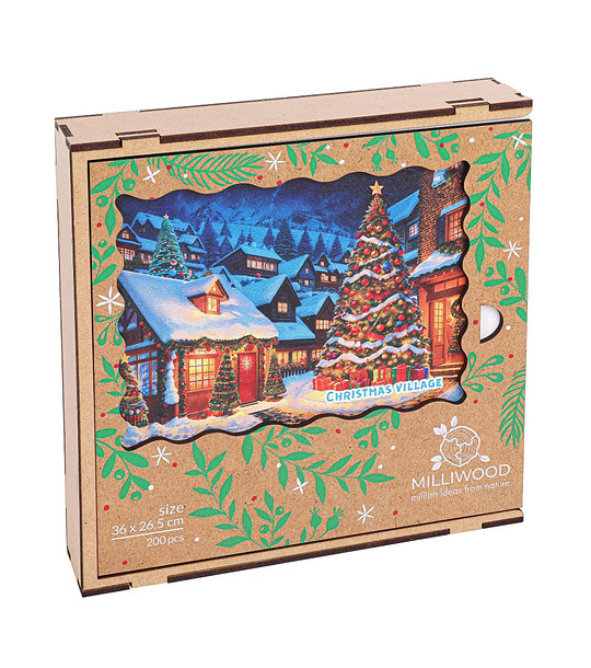 Дървен пъзел Коледа 200 части - Коледно селце снимка