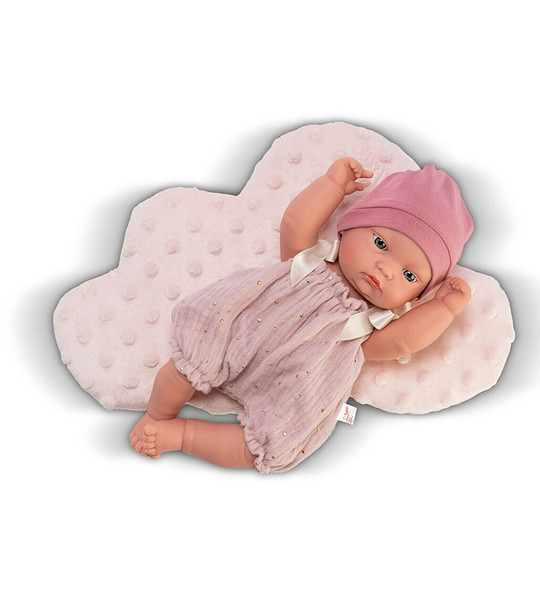 Кукла Горди с розов гащеризон и розова възглавница облаче 28 см снимка