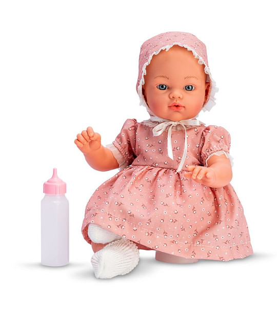 Кукла-бебе Коке с розова рокля с флорални мотиви 36 см снимка