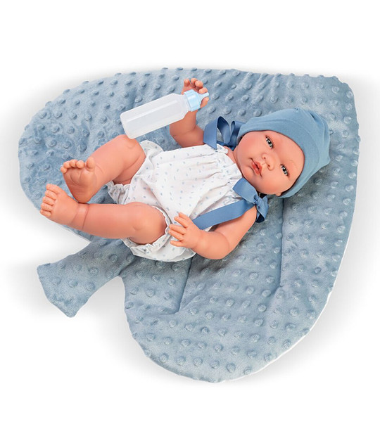 Кукла-бебе Пабло, със синя възглавница листо, 43 см снимка