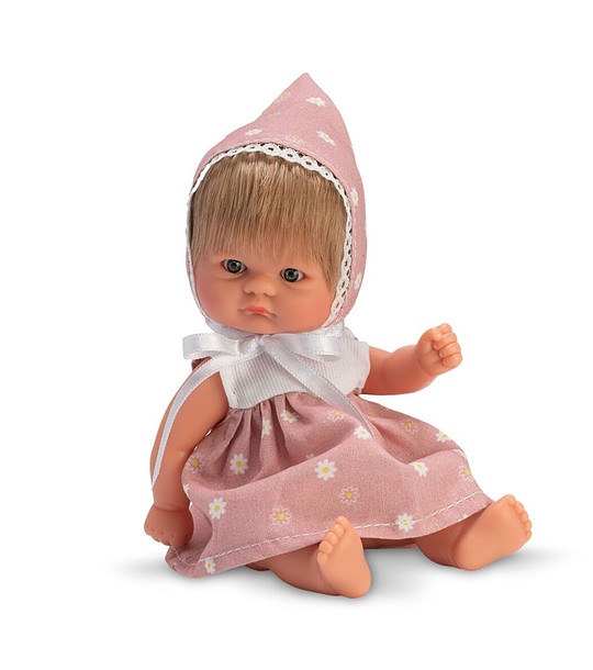 Кукла-бебе Чикита с розова рокля на маргаритки и шапка 20 см снимка