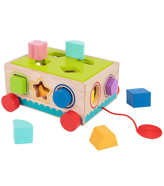 Дървена количка-сортер за дърпане снимка