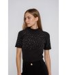 Черна памучна дамска блуза с декоративни камъчета-1 снимка
