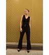 Дамски черен панталон с разкроен крачол-0 снимка