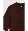 Дамски пуловер в цвят бургунд с перли -4 снимка