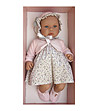 Кукла-бебе, Лея, с рокля на цветя и розово палтенце-2 снимка