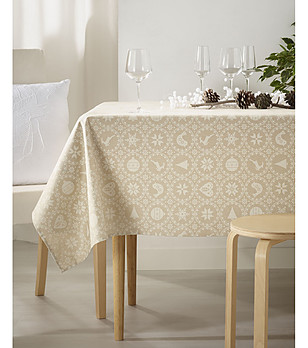 Бежова правоъгълна покривка с коледен десен AREN 150x200 см снимка