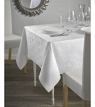 Бяла покривка за маса с покритие против петна ARIADNA 160x300 см снимка