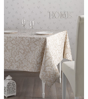 Бежова памучна покривка за маса с релефен флорален десен VERSALLES 100x150 снимка