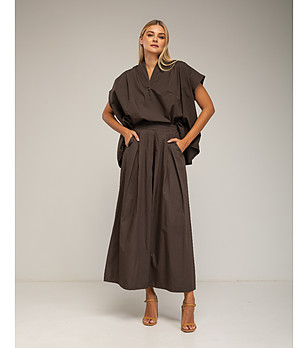 Дамски памучен кафяв широк пола-панталон снимка