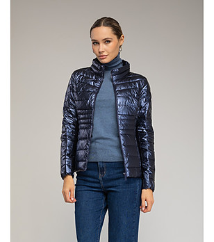 Дамско синьо яке с металически ефект снимка