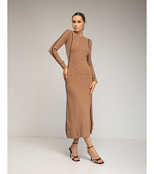 Кафява миди рокля с черни кантове снимка