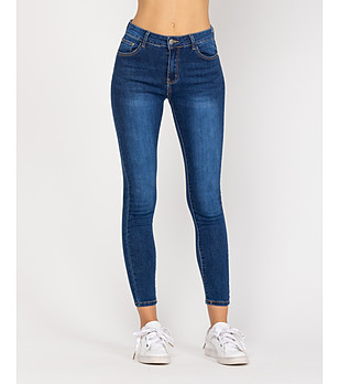 Тъмносини вталени памучни дънки с висока талия снимка