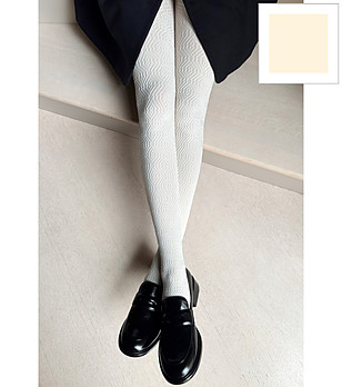 Дамски чорапогащник в цвят крем с релефен геометричен десен BOCARINI 60 DEN снимка