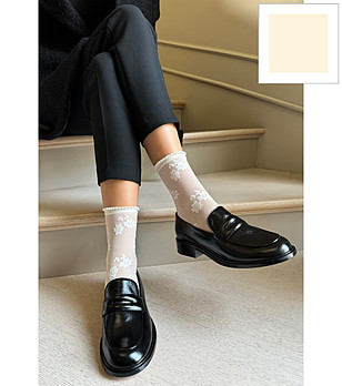 Дамски чорапи в цвят крем с флорален мотив FIORELLA  снимка