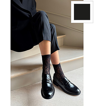 Черни дамски чорапи с флорален десен ROSA STILE снимка