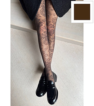 Дамски чорапогащник с флорален десен в цвят капучино ROXANE 20 DEN снимка