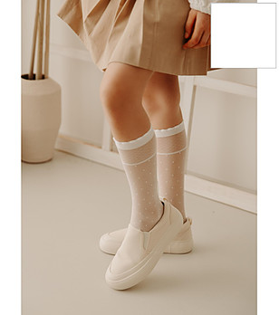 Бели детски чорапи на точки до коляното 15 DEN AMELIA снимка