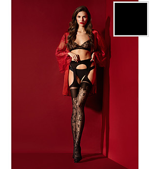 Черен чорапогащник имитация на жартиери AMOROSA 30 DEN снимка