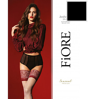 Черни чорапи 20 DEN ARABESQUE с бордо дантела снимка