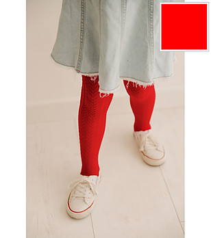 Червен детски чорапогащник с релефна плетка 60 DEN BRAIDY снимка