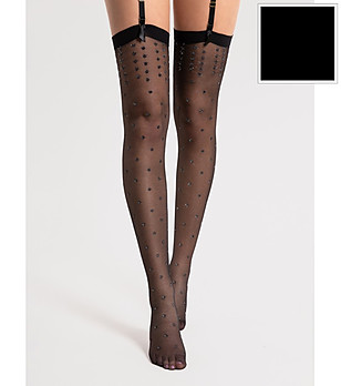 Черни жартиерни чорапи 15 DEN BRUINE с ламе точки снимка