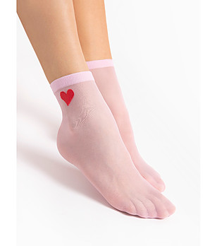 Розови тънки чорапи с червено сърце 20 DEN CUPIDO снимка