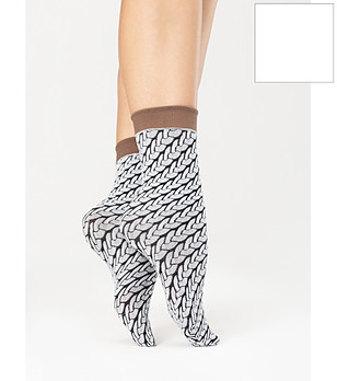 Бели и кафяви чорапи с плетен ефект 40 DEN CUTE KNIT снимка