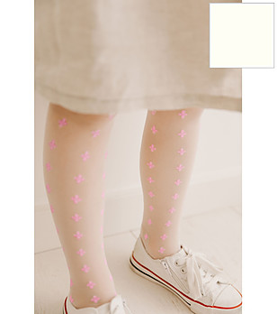 Детски фигурален чорапогащник в екрю на розови цветя 15 DEN FLOWY снимка