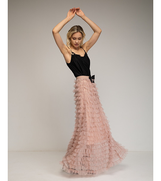 Дълга розова пола от тюл с волани  снимка