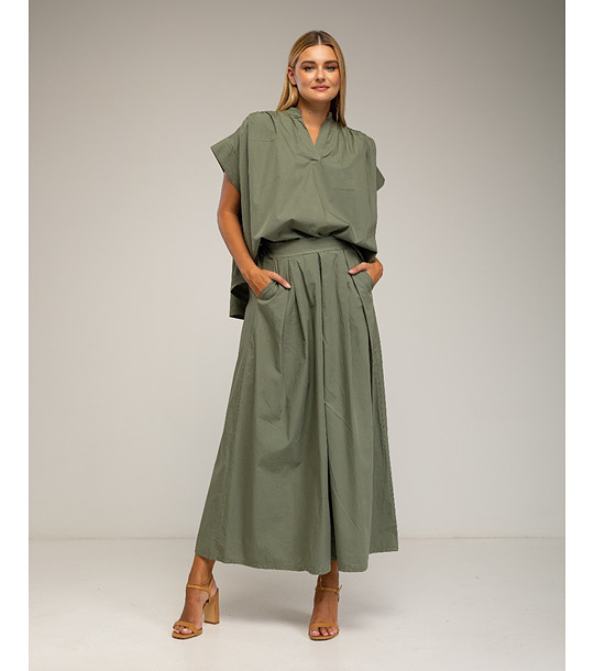 Дамски памучен широк пола-панталон в цвят каки снимка