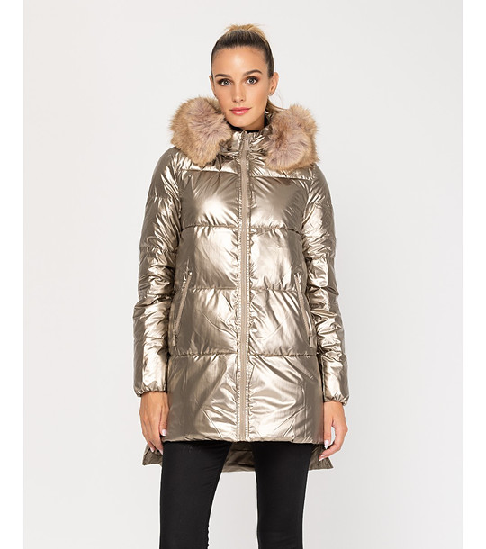 Златисто дамско зимно  капитонирано яке снимка