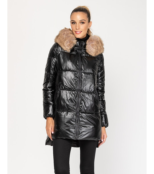 Черно дамско зимно капитонирано яке снимка